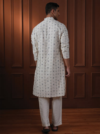 Tohsin Ivory Embroidered Katan Kurta