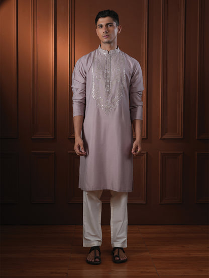 Nitigya Mauve Embroidered Katan Kurta