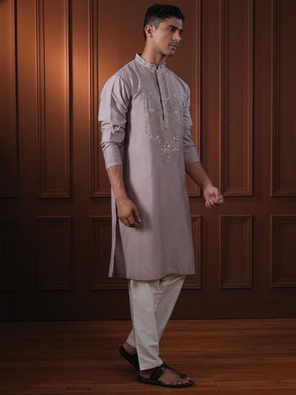 Nitigya Mauve Embroidered Katan Kurta