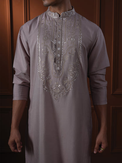 Nitigya Mauve Embroidered Katan Kurta