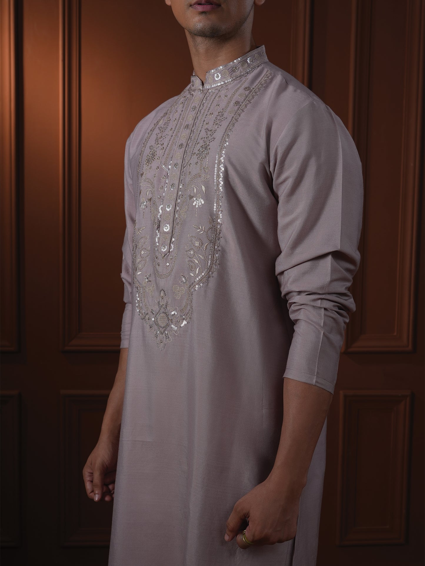 Nitigya Mauve Embroidered Katan Kurta