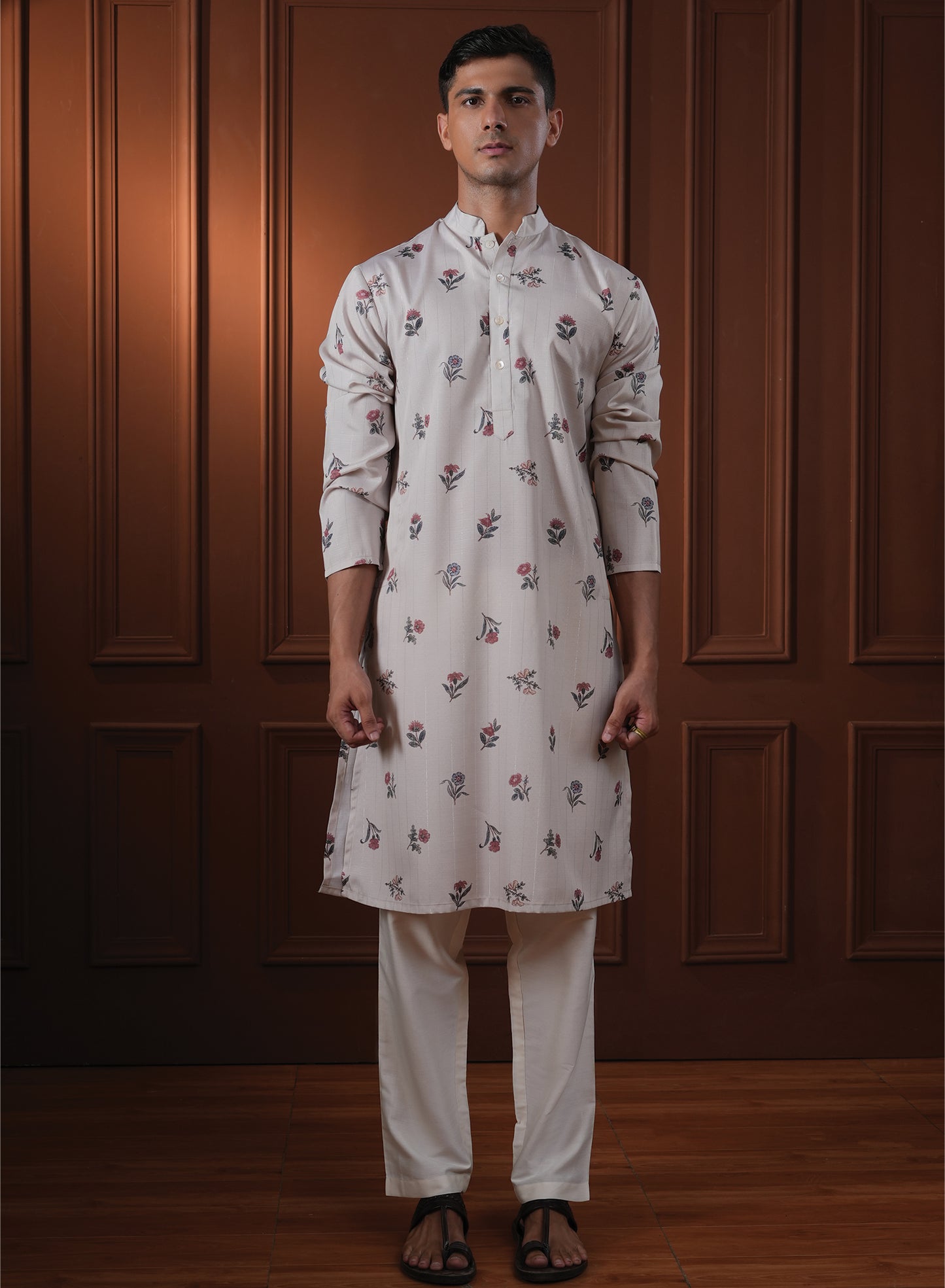 Vasant Beige Printed Cotton Blend Kurta