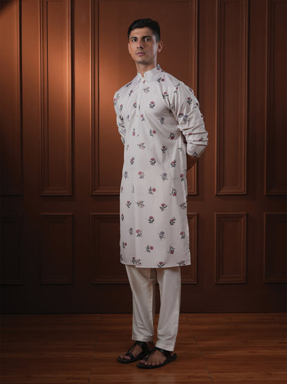 Vasant Beige Printed Cotton Blend Kurta