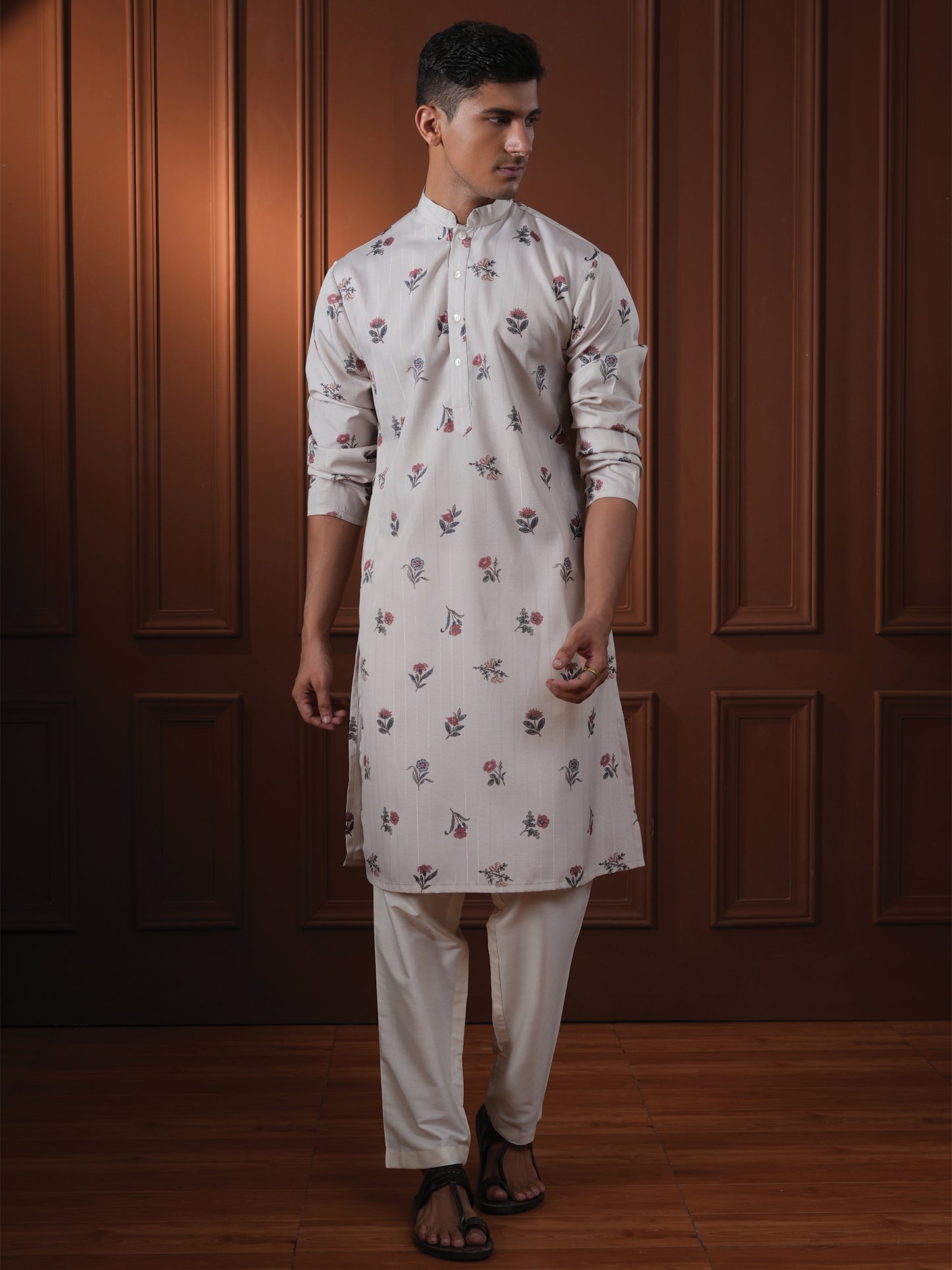 Vasant Beige Printed Cotton Blend Kurta