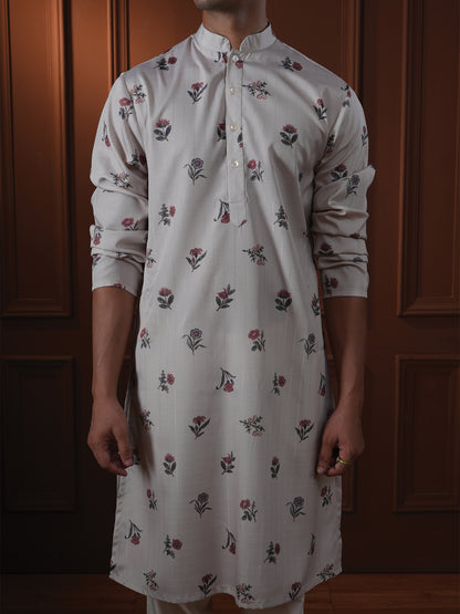 Vasant Beige Printed Cotton Blend Kurta