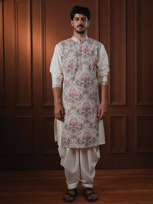 Ketan Ivory  Embroidered Katan Kurta Set