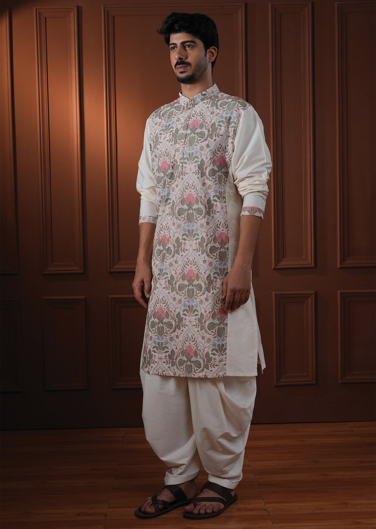 Ketan Ivory  Embroidered Katan Kurta Set