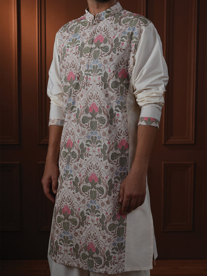 Ketan Ivory  Embroidered Katan Kurta Set