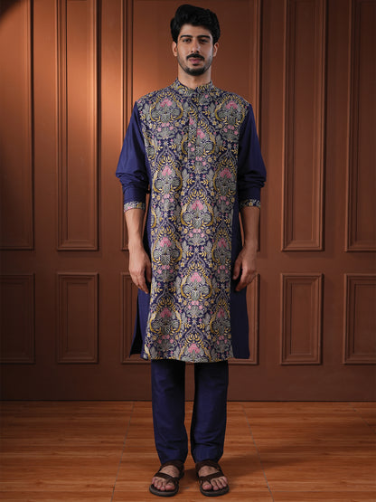 Ketan Blue Embroidered Katan Kurta