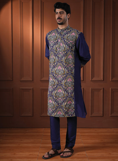 Ketan Blue Embroidered Katan Kurta