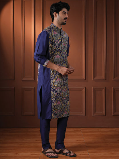 Ketan Blue Embroidered Katan Kurta