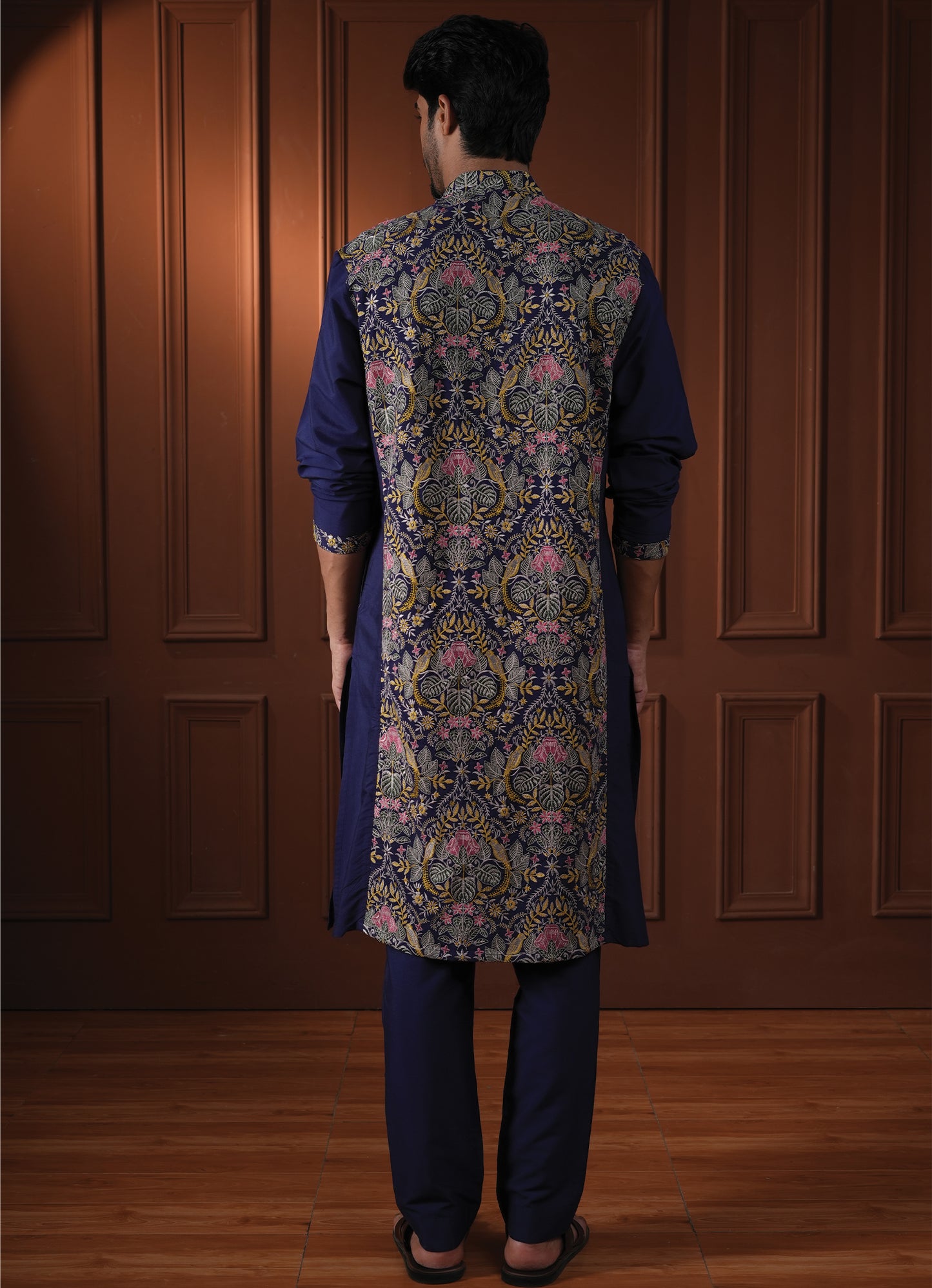 Ketan Blue Embroidered Katan Kurta
