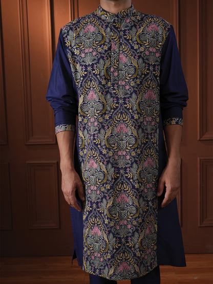 Ketan Blue Embroidered Katan Kurta