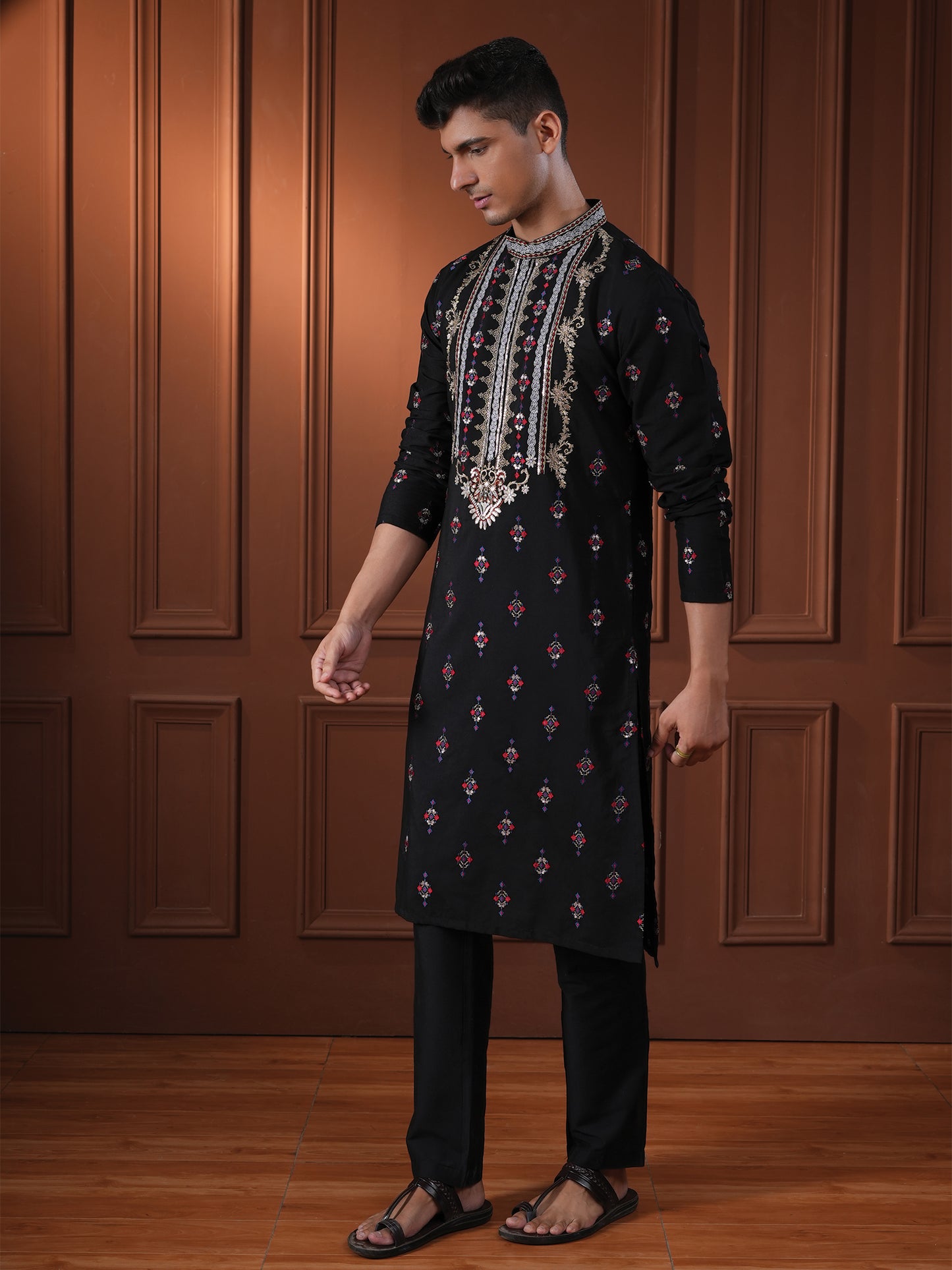 Tanvith Black Embroidered Katan Kurta