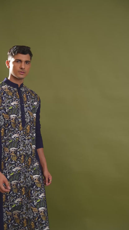 Laksh Blue Embroidered Katan Kurta