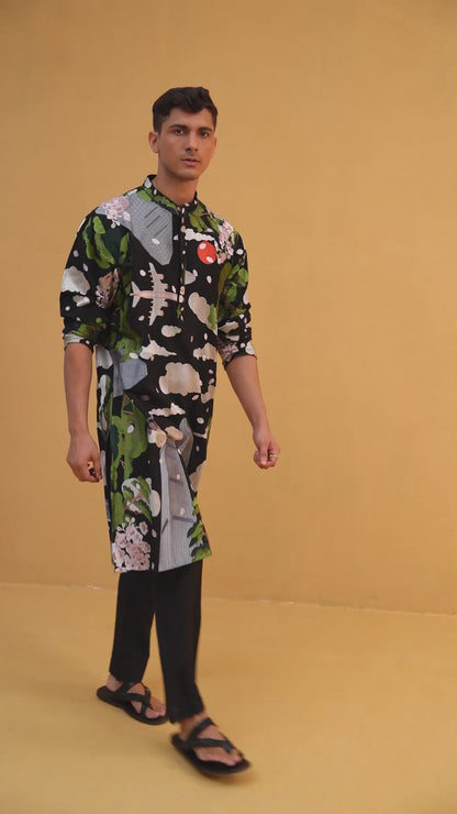Ivansh Black Embroidered Katan Kurta Set