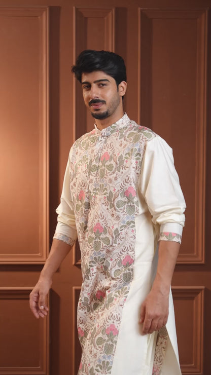 Ketan Ivory  Embroidered Katan Kurta Set