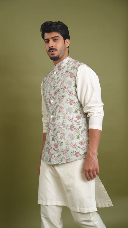 Gauransh Powder Blue Printed Chanderi Bundi Set