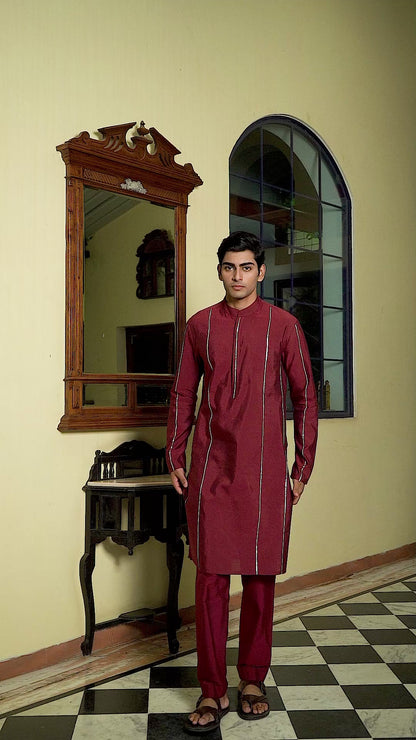 Madhura Wine Cotton Blend Kurta Set