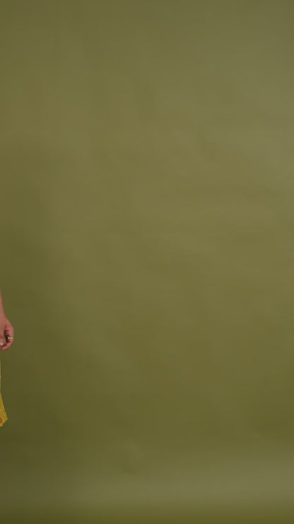 Aarvin Yellow Embroidered Katan Kurta Set