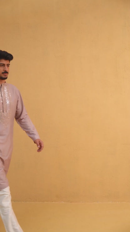 Shreen Mauve Embroidered Katan Kurta Set