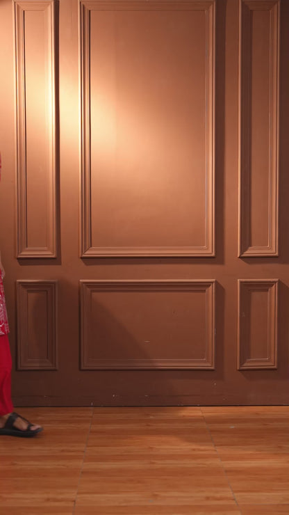 Yazal Red Embroidered Katan Kurta Set