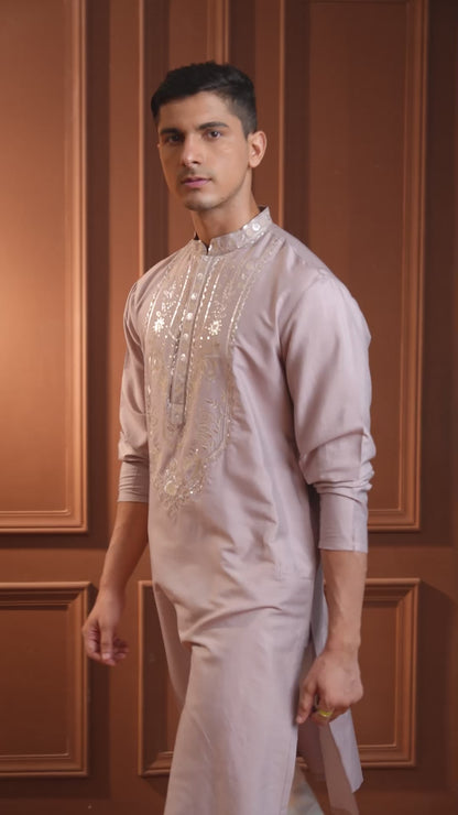 Nitigya Mauve Embroidered Katan Kurta