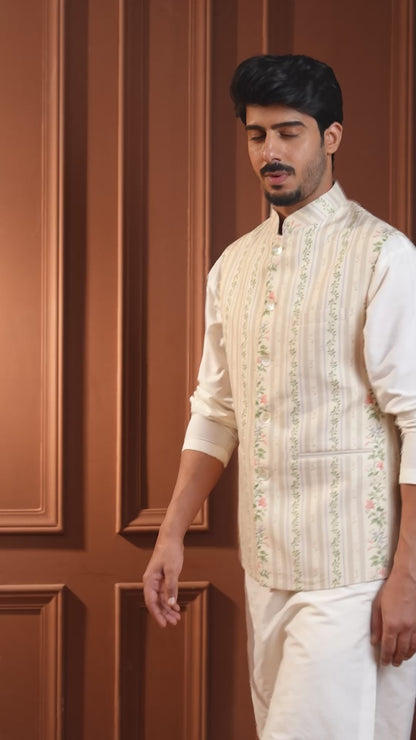 Natwar Sage Green Printed Cotton Bundi