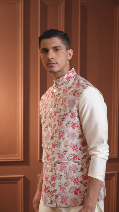 Yatin Light Pink Printed Chanderi Bundi Set