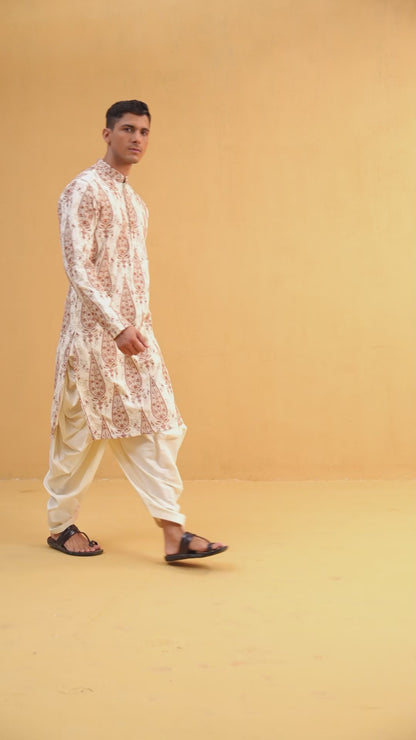 Aarvish Ivory Embroidered Katan Kurta