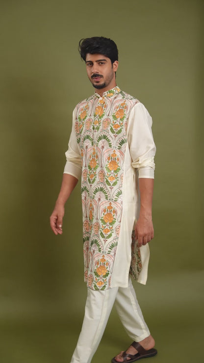 Anay Ivory Embroidered Katan Kurta