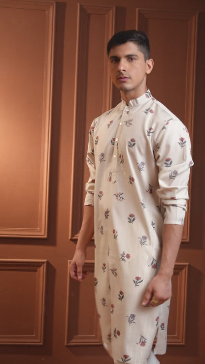 Vasant Beige Printed Cotton Blend Kurta