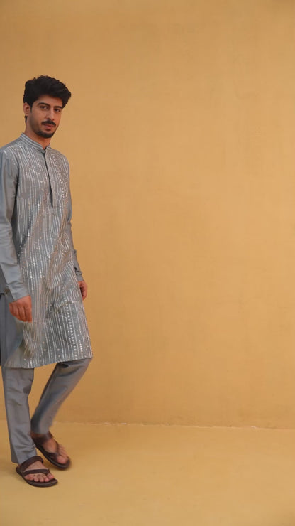Maruta Sky Blue Embroidered Katan Kurta Set
